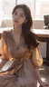 皮爾卡丹（pierre cardin）連衣裙女裝法式沙灘飄逸夏季氣質(zhì)名媛設(shè)計感小眾雪紡襯衫中長裙子 卡其色高品質(zhì) M 曬單實拍圖