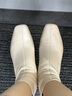 康莉（COMELY）瘦瘦靴短靴女冬季新款粗跟法式方頭高跟時(shí)裝靴 米白色 36 曬單實(shí)拍圖