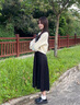 雪妃藍琪（XUEFEILANQI）小香風秋冬連衣裙女裝2024套裝新款氣質顯瘦針織毛衣吊帶裙小個子 杏色上衣+黑色裙子 M【80-100斤】 曬單實拍圖