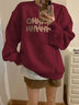 LDBE圓領(lǐng)衛衣女加絨加厚春季新款寬松復古慵懶風(fēng)美式高街無(wú)帽上衣服 酒紅色【秋冬加絨】 2XL（125-140斤） 曬單實(shí)拍圖