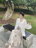 大青龍肆復古國風(fēng)半身裙女2024秋季新款長(cháng)裙天絲植物扎染水墨裙子 樹(shù)葉拓印 短款 曬單實(shí)拍圖