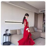 塞德勒中式敬酒服2025新款新娘訂婚加絨旗袍結(jié)婚禮服女紅色冬季回門長(zhǎng)袖 酒紅色披肩款 M（建議96-105斤） 曬單實(shí)拍圖