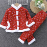 澄殼浩浩兒童家居服秋冬夾棉拜年服3-9歲女孩小花襖駝絨三層加厚加絨棉襖 碎花紅色(套裝) 120 曬單實(shí)拍圖