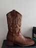 西遇西部牛仔靴女2025年新款秋冬季V口刺繡棕色長(cháng)筒騎士靴長(cháng)靴子 棕色短款4052 38 曬單實(shí)拍圖