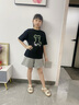 可可鴨（QQ DUCK）童裝兒童短袖T恤女童夏裝汗衫學生青少年衣服小熊T黑色；150 曬單實拍圖