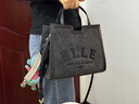ELLE女包新款水洗牛仔手提托特包大容量單肩包包送女友禮物24071 黑色 曬單實(shí)拍圖
