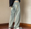 迪伽達牛仔褲男士春秋季新款美式復古拼色褲子顯瘦寬松百搭直筒闊腿褲 GCFS-C1610藍色 XL 曬單實(shí)拍圖