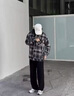 稻草人美式長袖襯衫男2024春秋季新款潮牌格子襯衣寬松休閑毛呢外套 酒紅色 8809 L 曬單實拍圖