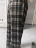 VEOX褲子夏季女格子褲女春夏復古風(fēng)系帶休閑褲子女直筒薄款闊腿褲 扎染冰絲褲【黑色格子】 XL 建議100130斤 曬單實(shí)拍圖