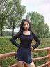 嘉麗薇黑色打底衫女秋冬新款方領(lǐng)德絨內搭長(cháng)袖修身大領(lǐng)口保暖內搭上衣 煙灰色方領(lǐng)【德絨】 M 曬單實(shí)拍圖