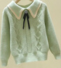 G.duck女童毛衣中小童2025秋冬新款厚洋氣娃娃領(lǐng)領(lǐng)套頭小女孩針織衫上衣 綠色 130 曬單實(shí)拍圖
