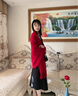 恒源祥（HYX）秋冬女士收腰顯瘦羊毛流蘇披肩圍巾兩用旗袍外搭斗篷保暖斗篷 酒紅【85-170】 曬單實拍圖