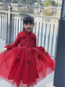 小咔衣濃女童紅色主持人禮服裙花童婚紗兒童長(cháng)袖生日鋼琴演出服公主裙秋冬 酒紅色長(cháng)袖長(cháng)款 130 曬單實(shí)拍圖
