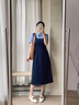 clotho Rennie品牌女裝假兩件連衣裙女2025夏季新款韓版收腰顯瘦撞色襯衫裙子 藏青色 M 曬單實(shí)拍圖