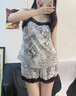 雅鹿冰絲睡衣女夏季少女吊帶短褲家居服美背睡衣女水墨畫(huà)兩件套裝 吊帶短褲 L 103-117斤 曬單實(shí)拍圖