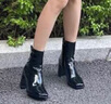 瑜尚臻品圓頭小短靴女黑色瘦瘦靴馬丁靴秋冬時裝短靴女法式粗跟漆皮 黑色 單層 [6CM跟高] 37 曬單實拍圖