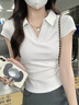 啄木鳥(niǎo)短袖t恤女夏季新款polo領(lǐng)設計感褶皺上衣收腰顯瘦辣妹翻領(lǐng)短袖 白色【側邊褶皺】 S （85斤以下） 曬單實(shí)拍圖