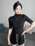 雅鹿拼接半高領(lǐng)中袖t恤女春秋季新款肌底衣緊身內(nèi)搭打底衫五分袖上衣 黑色 L 曬單實(shí)拍圖