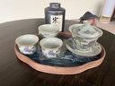 陶羽汝窯金山水三才蓋碗茶杯家用一壺三杯陶瓷功夫茶具小套裝高檔茶盤(pán) 金山水蓋碗小套組+江山玻璃盤(pán) 曬單實(shí)拍圖
