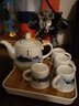 連山閣 陶瓷茶壺單壺帶過濾內(nèi)置網(wǎng)隔內(nèi)膽大號功夫茶具泡茶器家用沖茶壺 藍色 方壺一路相隨 陶瓷過濾一壺四杯+白色方盤 曬單實拍圖