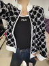 FILA 楊冪同款|斐樂官方女士編織外套2025春新款時(shí)尚休閑拼色毛衣開衫 正黑色-BK S （160/80A/S） 曬單實(shí)拍圖