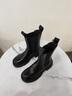 達芙妮切爾西馬丁靴女加絨秋冬單靴2024新款大頭厚底煙管中筒靴煙筒短靴 黑色（加絨） 38 曬單實(shí)拍圖