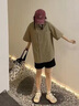 威登羊日系復古工裝短袖t恤男士春夏季寬松休閑套裝男生潮牌衣服男裝 棕色短袖+白短T+卡其褲子【三件 XL 曬單實(shí)拍圖
