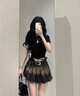 DAVEY MODE美式純不規(guī)則高腰百褶短裙女夏季復(fù)古辣妹風(fēng)炸街修身顯瘦半身裙女 半身裙丨含腰帶丨 M :推薦95斤105斤 曬單實拍圖