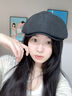 槿城美式復古辣妹棉麻前進(jìn)帽女夏季薄款文藝百搭街頭顯臉小貝雷帽子潮 黑色BL0829 均碼 M（56-58cm） 曬單實(shí)拍圖