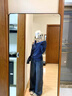 2025新款韓系斜肩條紋長袖t恤女春季修身內(nèi)搭打底衫露肩別致上衣 深水藍色 M 曬單實拍圖