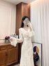 TAOROUSI法式氣質(zhì)V領(lǐng)蕾絲長(zhǎng)袖連衣裙女春秋季新款女裝韓系感魚尾裙子 米白 S 曬單實(shí)拍圖