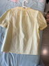 茵曼（INMAN）100%純棉府綢系帶襯衫2025夏季女裝新款短袖蝴蝶結褶皺顯瘦襯衣 鵝黃色 S 曬單實(shí)拍圖