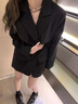 LISCN西裝外套小眾黑色收腰西裝顯瘦西裝套裝女腰帶款秋早秋西裝裙女裝 黑色[加長(cháng)版 高品質(zhì)] M [建議101-115斤] 曬單實(shí)拍圖