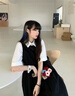 FSHE日系背帶連衣裙女兩春夏季韓版白色短袖襯衫裙子ins超仙學(xué)生 黑色背帶裙 單件 L 建議110~120斤 曬單實拍圖