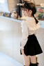 英氏（YEEHOO）兒童襯衣女童襯衫秋季花邊淑女學(xué)院風(fēng)長(cháng)袖上衣秋季新款中大童裝 條紋大翻領(lǐng)白色 140 曬單實(shí)拍圖