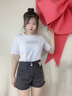 翊尚美牛仔短褲女夏季外穿新款2025年高腰三分褲子寬松休閑潮流百搭熱褲 黑灰色 【雙排扣高腰更顯瘦】 L 【推薦105-115斤】 曬單實(shí)拍圖
