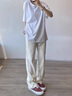 HKZM休閑褲男夏秋季薄款微喇西裝褲美式高街hiphop痞帥垂感長(zhǎng)冰絲褲子 杏色 L (110-130斤左右) 曬單實(shí)拍圖