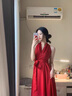 莫代爾港風(fēng)連衣裙女2025夏季新款時尚優(yōu)雅氣質(zhì)百搭修身顯瘦V領(lǐng)無袖長裙 紅色  L 曬單實拍圖