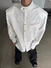 7家優(yōu)品小眾設計感設計感墊肩長(cháng)袖襯衫男春秋新款高級感痞帥純色立領(lǐng)襯衣 CLBFS-C69白色 L 曬單實(shí)拍圖