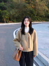 蔓爾依休閑褲女裝春秋季穿搭套裝2025新款韓版時尚小香風(fēng)毛呢外套闊腿褲 外套+褲子 M 曬單實拍圖