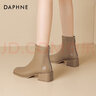 達芙妮（DAPHNE）牛皮馬丁靴女士短靴女秋冬季新款法式瘦瘦靴加絨保暖高跟女靴子 棕色加絨 38 曬單實(shí)拍圖