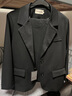 語(yǔ)森戀免燙寬松正裝女套裝大學(xué)生面試西裝職業(yè)工作西服黑色氣質(zhì)外套 春秋款黑色3件套_外套+長(cháng)褲+襯衫 L 建議110-119斤 曬單實(shí)拍圖