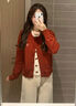 LDBE韓系慵懶風(fēng)蝴蝶結(jié)紅色假兩件開衫毛衣女秋冬2025新款針織衫設(shè)計感 紅色 L 曬單實拍圖