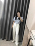 紅蜻蜓休閑褲女冰絲西裝褲女闊腿2025年新款女裝夏季高腰垂感窄版褲子女 白色九分- 常規(guī) L 曬單實拍圖