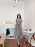 佰藍(lán)嬌2025夏季女裝新款時(shí)尚高檔法式洋氣質(zhì)小個(gè)子連衣裙女仙女裙子夏天 灰色 L 曬單實(shí)拍圖