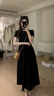 GARNUO黑色連衣裙子女夏季茶歇法式氣質(zhì)赫本風(fēng)小個(gè)子高級感收腰顯瘦長(cháng)裙 黑色【短袖長(cháng)款】 S 【80-100斤】 曬單實(shí)拍圖