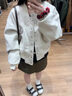 衣然呈品美式oversize毛呢外套女春秋新款設(shè)計(jì)感小眾韓系百搭短款棒球服女 灰色 【顏色偏灰，介意勿拍】 M 【建議105-120斤】 曬單實(shí)拍圖