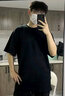 OEMG重磅美式復古純色棉情侶短袖t恤男夏季五分袖潮流寬松潮牌上衣服 黑色 L [建議110-125斤] 曬單實(shí)拍圖