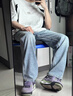 HIPANDA淺藍色牛仔褲男2025夏季新款美式復古水洗休閑潮牌闊腿褲 靛藍色 【官方正品】 32 建議體重145-160斤 曬單實拍圖