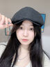 槿城美式復古辣妹棉麻前進(jìn)帽女夏季薄款文藝百搭街頭顯臉小貝雷帽子潮 黑色BL0829 均碼 M（56-58cm） 曬單實(shí)拍圖